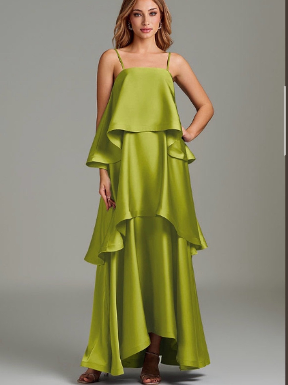 Azazie Chartreuse Azalea Tiered Maxi Dress - NWT - Women